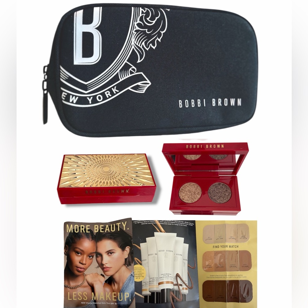 Bobbi Brown Travel Beauty Cosmetics Bag Luminous Smoke Eye Shadow Duo & Samples
